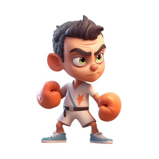 3D rendering of a cartoon character with boxing gloves on white background