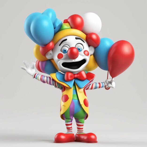 Foto rendering 3d di un personaggio di cartone animato con un costume di clown isolato su sfondo bianco