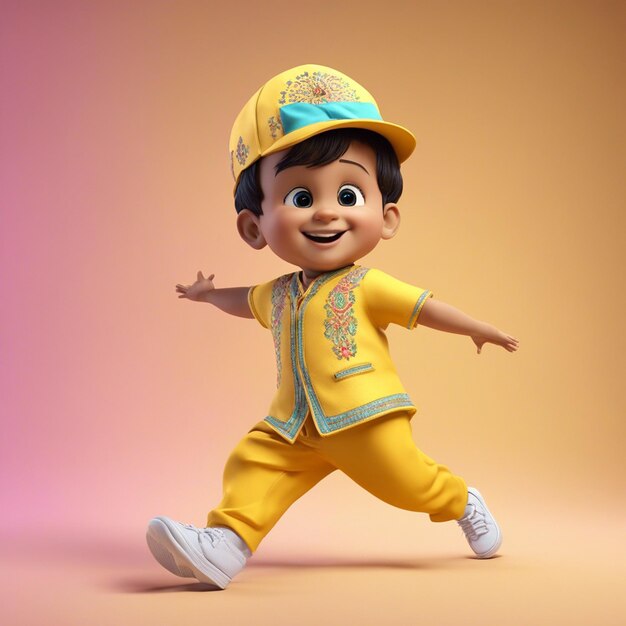 3d rendering of cartoon dancer boy