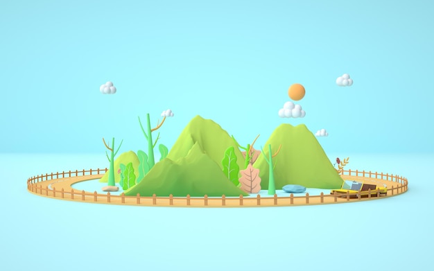 Photo 3d rendering of cartoon forest