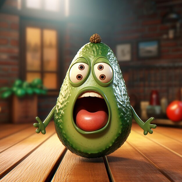 Foto rendering 3d di cartoni animati come avocado