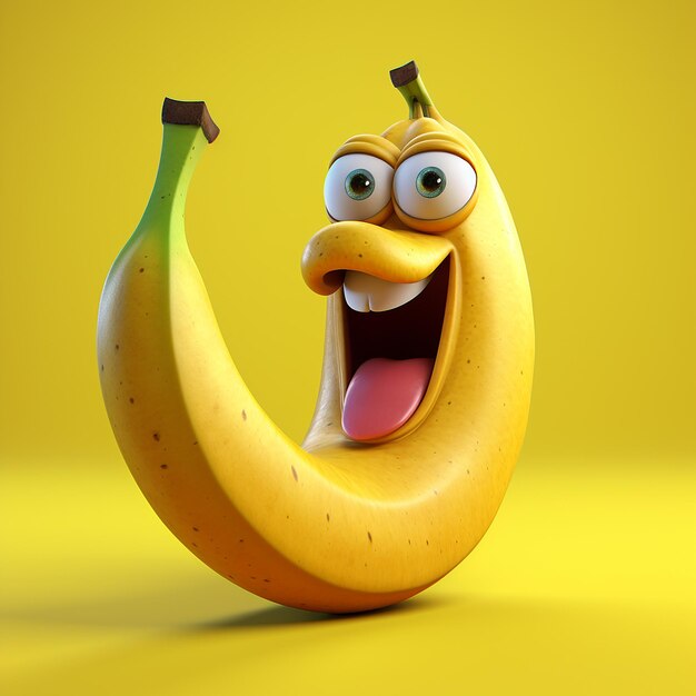 Photo 3d rendering of cartoon like banana fruit