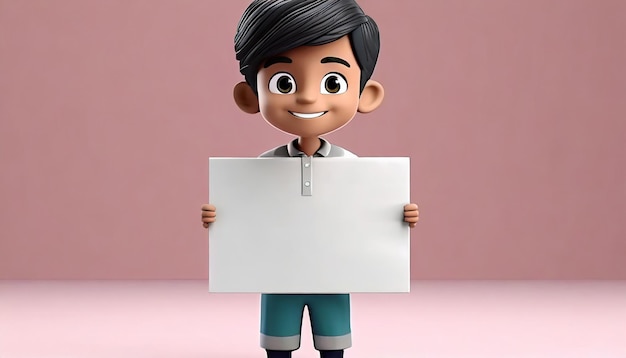 3d rendering of cartoon like boy holding sign