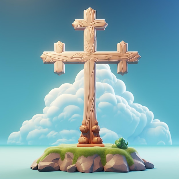 Photo 3d rendering of cartoon like cross of jesus