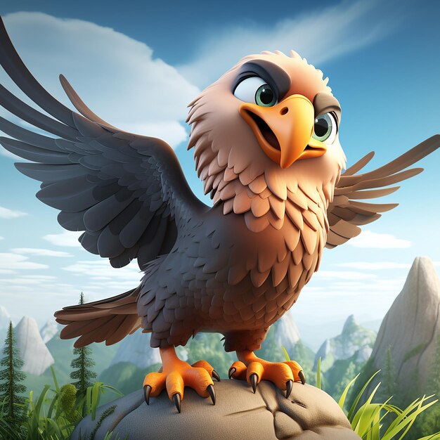 Photo 3d rendering of cartoon like eagle