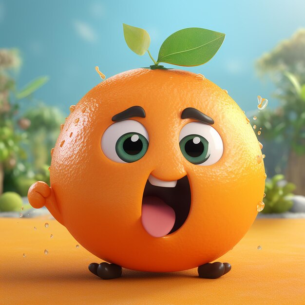 Photo 3d rendering of cartoon like orange fruit