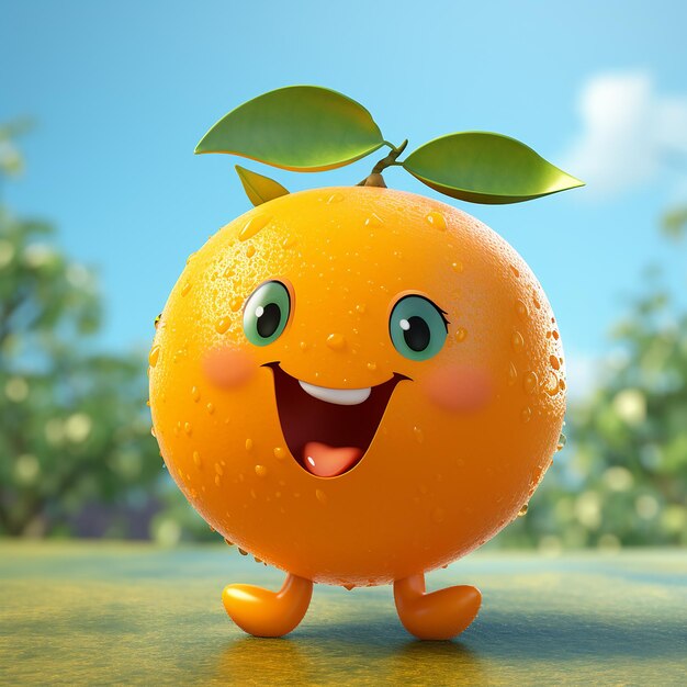 Photo 3d rendering of cartoon like orange fruit