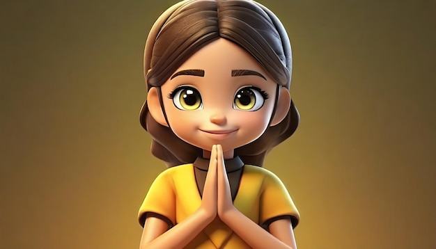Foto rendering 3d di cartoni animati come persona sono pregare