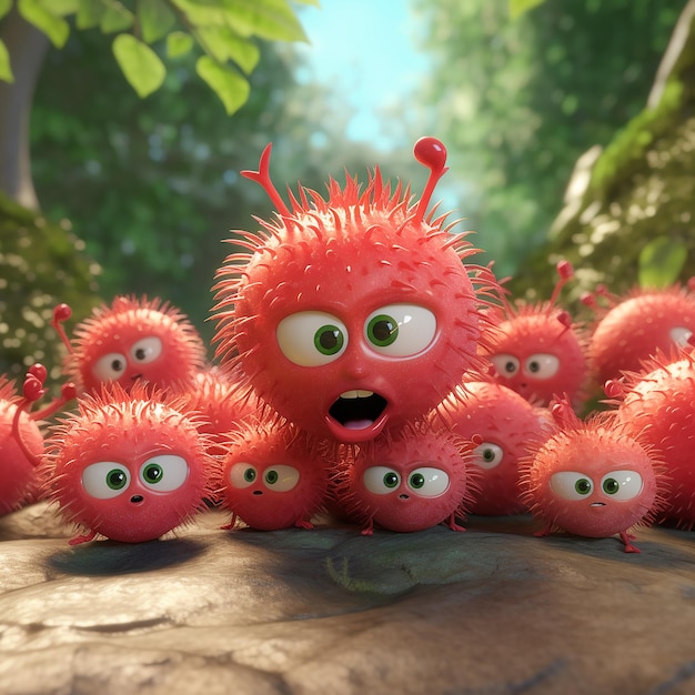 Photo 3d rendering of cartoon like rambutan