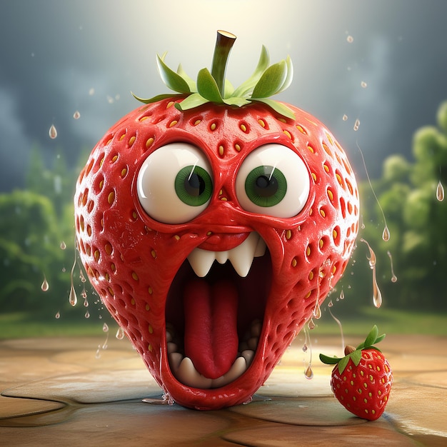 Foto rendering 3d di cartoni animati come strawberry