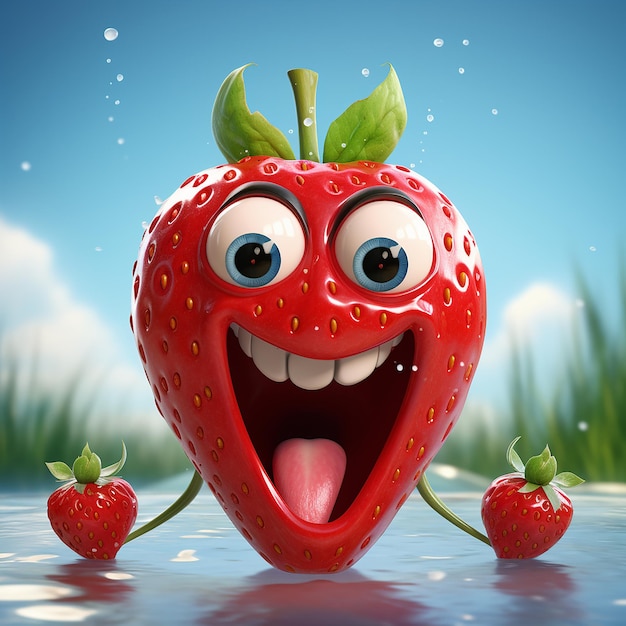 Foto rendering 3d di cartoni animati come strawberry