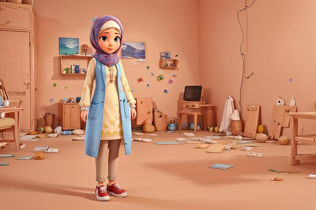 3d rendering of cartoon like woman in hija