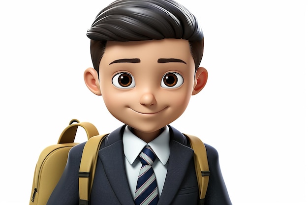 Photo 3d rendering of a cartoon schoolboy boy on isolated white background