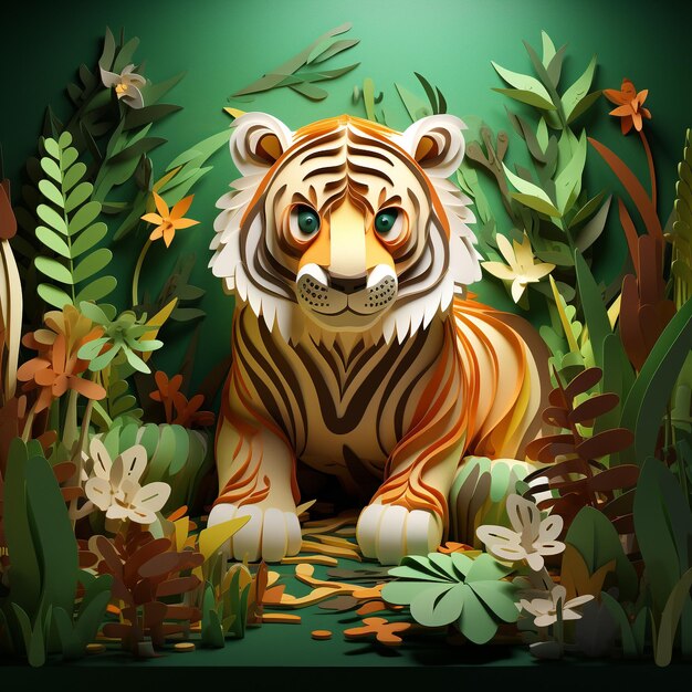 3d rendering of cartoon tiger paper art