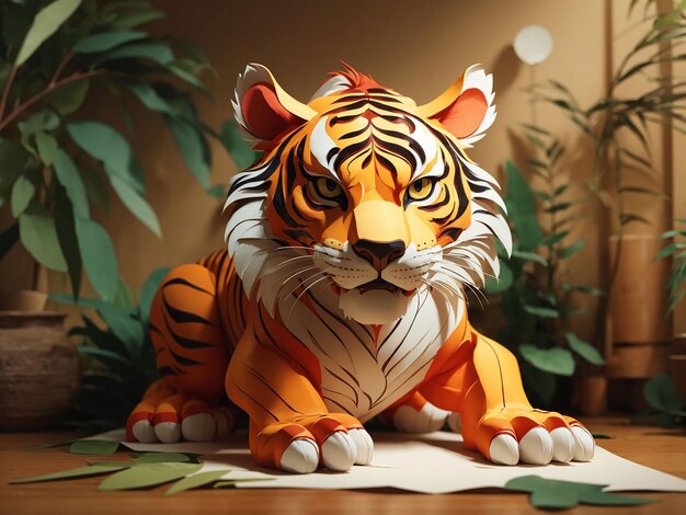 Foto rendering 3d di cartone animato di carta tigre