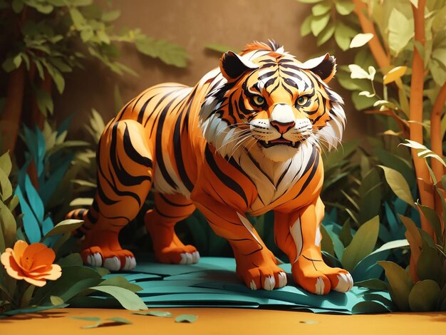 3d rendering of cartoon tiger paper art