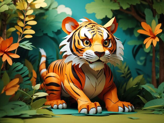 3d rendering of cartoon tiger paper art