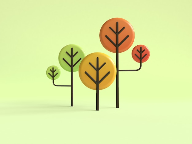 3d rendering cartoon tree autumn/fall season colorful