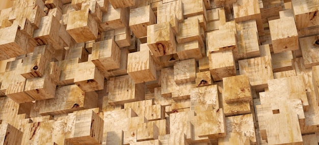 Rendering 3d della struttura dei blocchi di legno intagliato