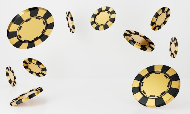 Photo 3d rendering of casino chips falling on white background.