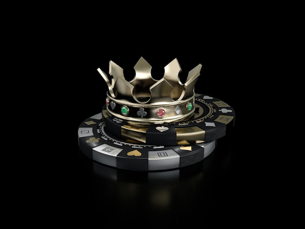 Rendering 3d di chip di movimento del casinò con corona di poker