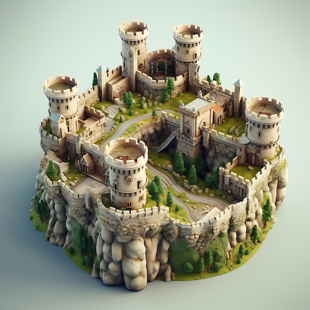 3d rendering of castle city isometric miniature