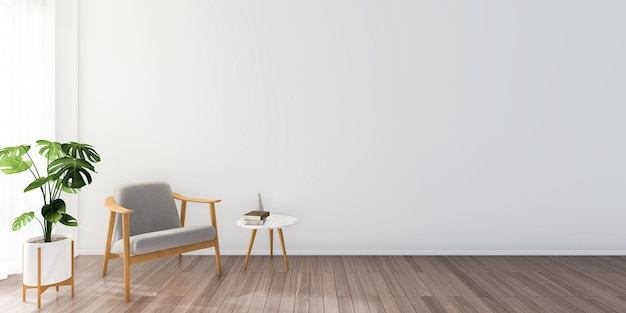 3d rendering of chair on corner of living room with wooden floor