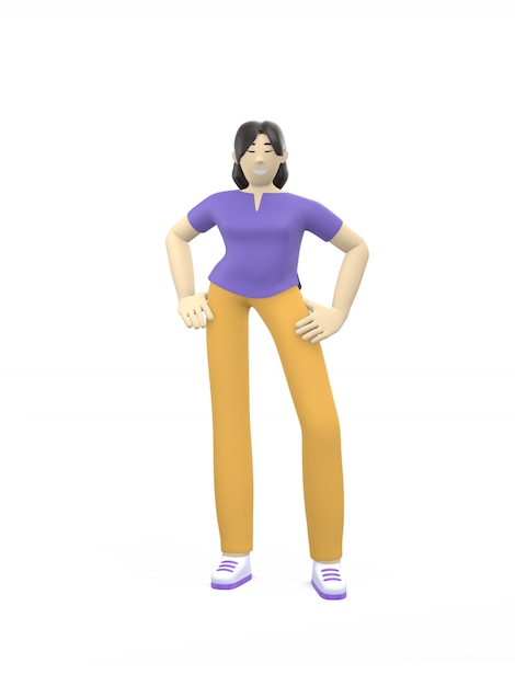 3D rendering character of an Asian girl standing in a free pose. 