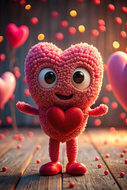 3d rendering of character in love at valentines day with love background