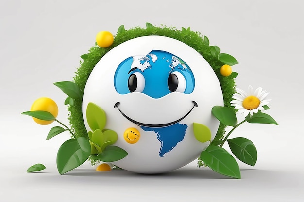 3d rendering of character of smiley world icon isolate on white background concept of world earth day 3d render illustration cartoon style