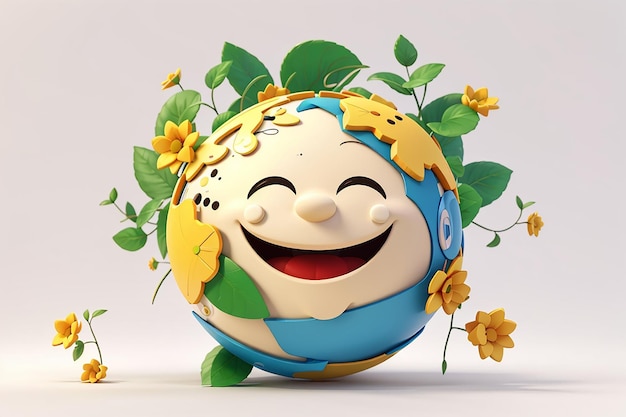 3d rendering of character of smiley world icon isolate on white background concept of world earth day 3d render illustration cartoon style