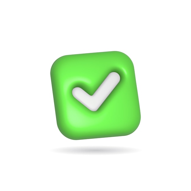 3d rendering check mark icon illustration with shadow isolated on white