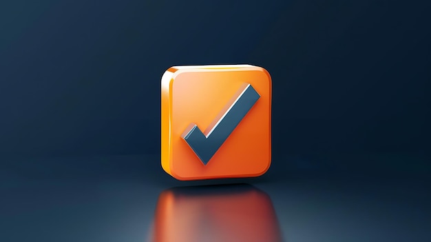 Photo a 3d rendering of a check mark in an orange box