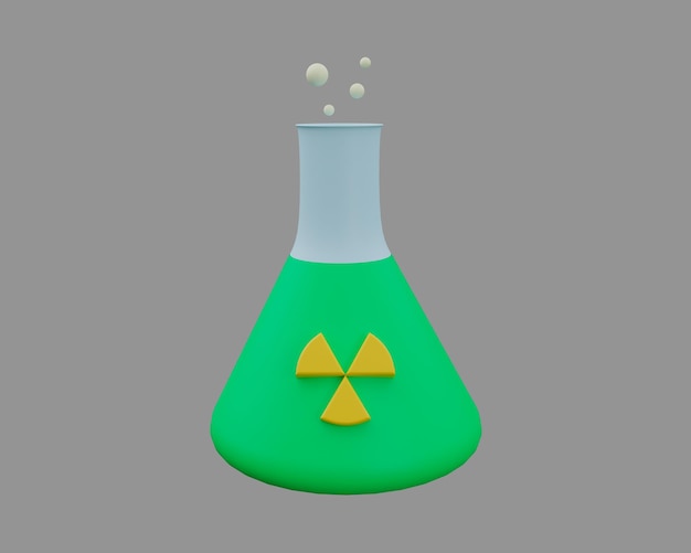 3d rendering of chemical contamination scientific flask. nuclear icon.