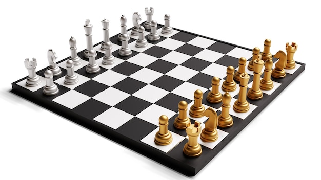 3d rendering chess board game for Leadership Concepts