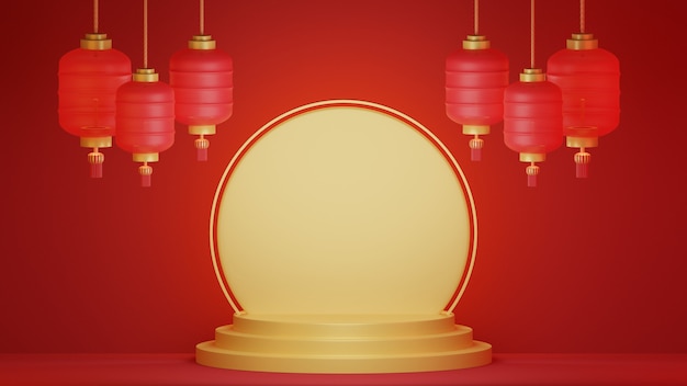 Photo 3d rendering chinese new year background. lunar new year banner.