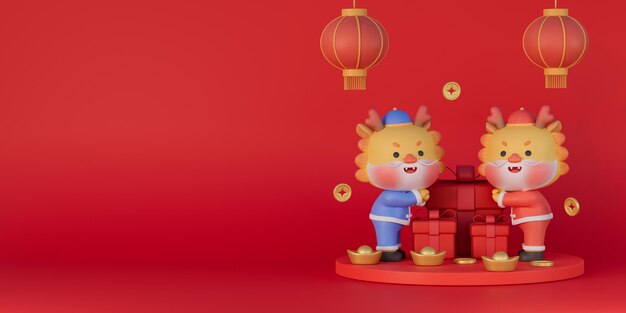 3d rendering of the chinese spring festival illustration celebrating the year of the dragon