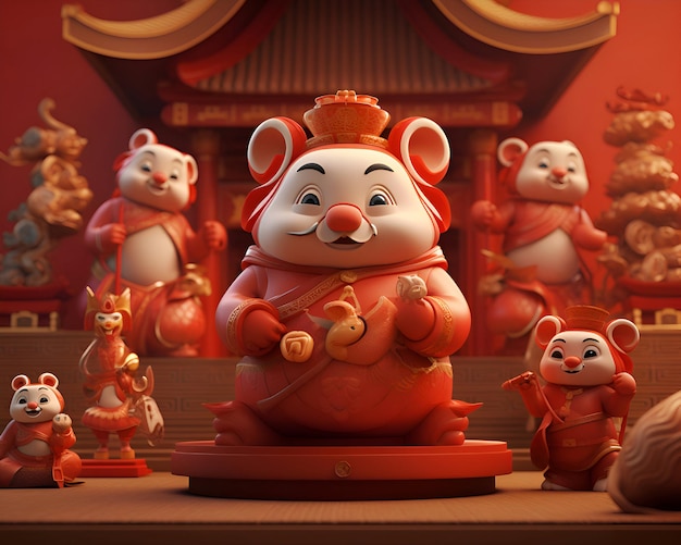 Photo 3d rendering of chinese zodiac animals in a chinese temple