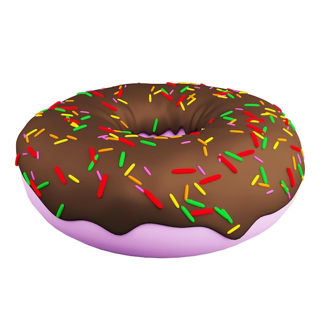 3D-rendering chocolade donut op witte achtergrond