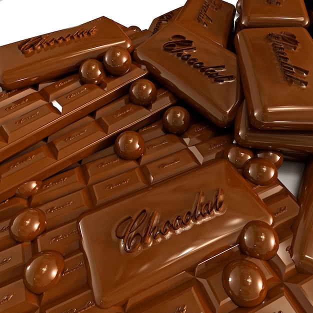 さまざまな形のチョコレートの3Dレンダリング