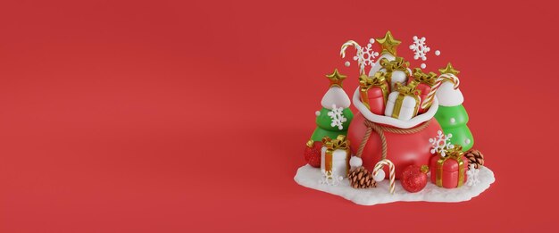 Photo 3d rendering of christmas background with christmas ornaments.