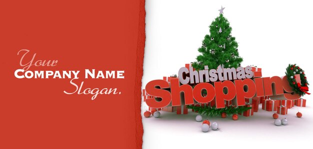 Photo 3d rendering of a christmas decor and the words christmas shopping