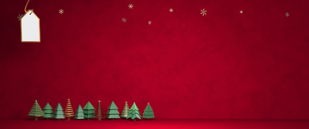 写真 3 dレンダリングクリスマス、ギフトボックス、濃い赤の背景にクリスマスツリー