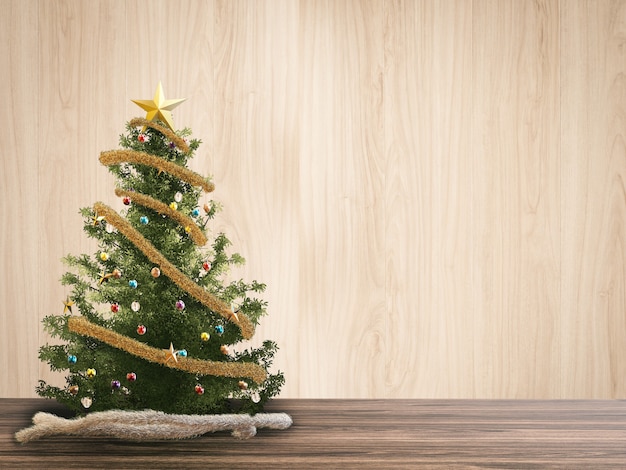 3d rendering christmas tree and christmas ornaments