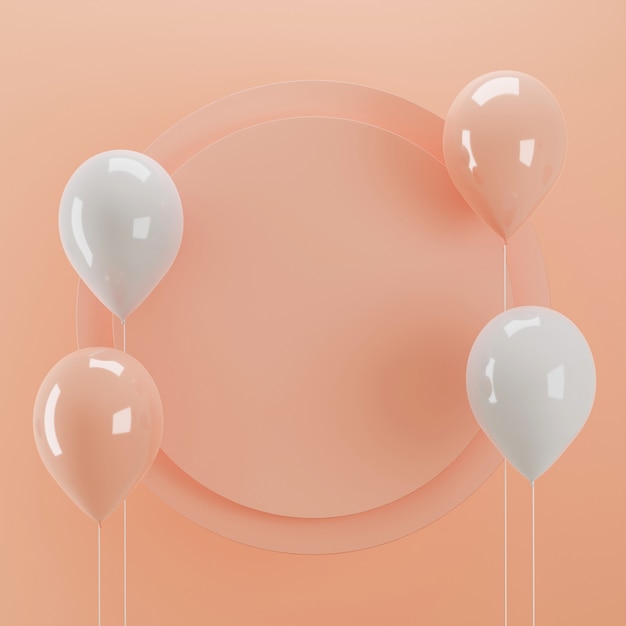 Photo 3d rendering circle board for product display with balloon accent