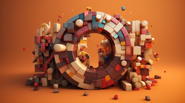 A 3d rendering of a circle made of wooden blocks.