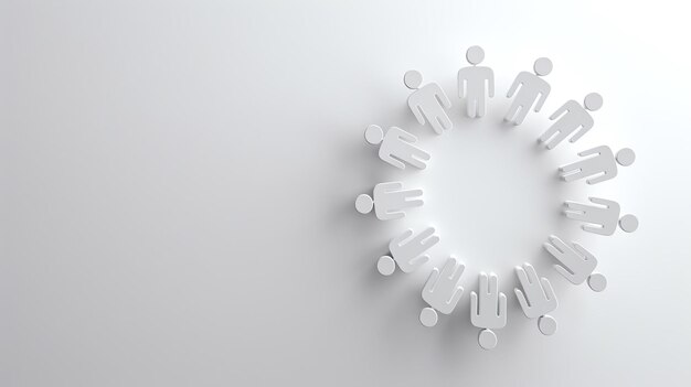 Photo 3d rendering of a circle of people holding hands the people are all the same color and are on a white background