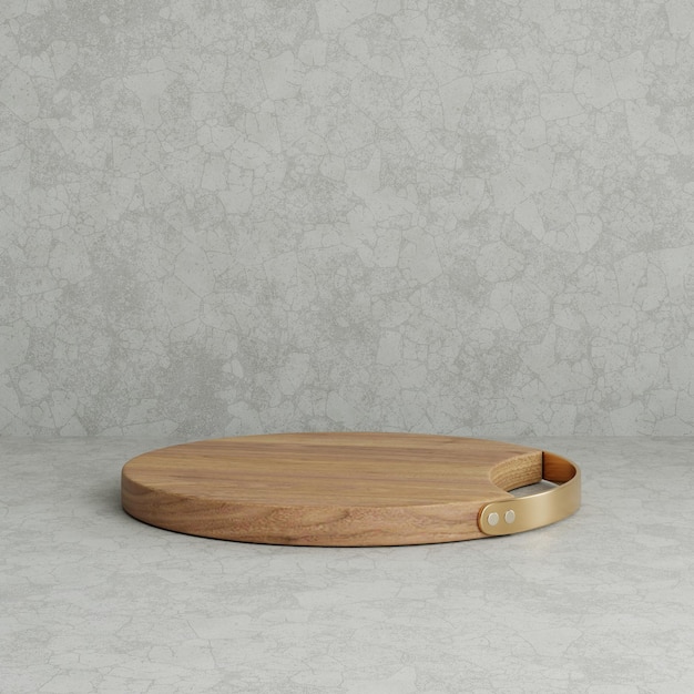 3D Rendering Circle Wood Cutting Board With Gold Metal Handle S