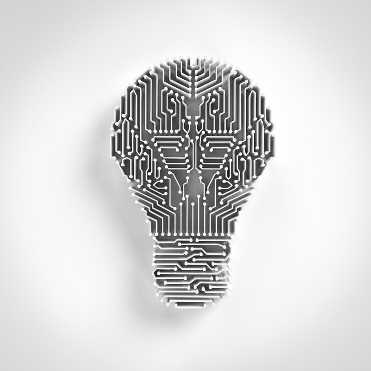 Photo 3d rendering circuit board in lightbulb shape