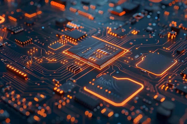 3D rendering of a circuit board representing modern computer technology and machine learning Concept 3D Rendering Circuit Board Computer Technology Machine Learning